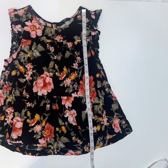 American Eagle Black Floral Short Ruffle Sleeve Blouse Top Peplum Flowy Shirt S - Picture 5 of 8